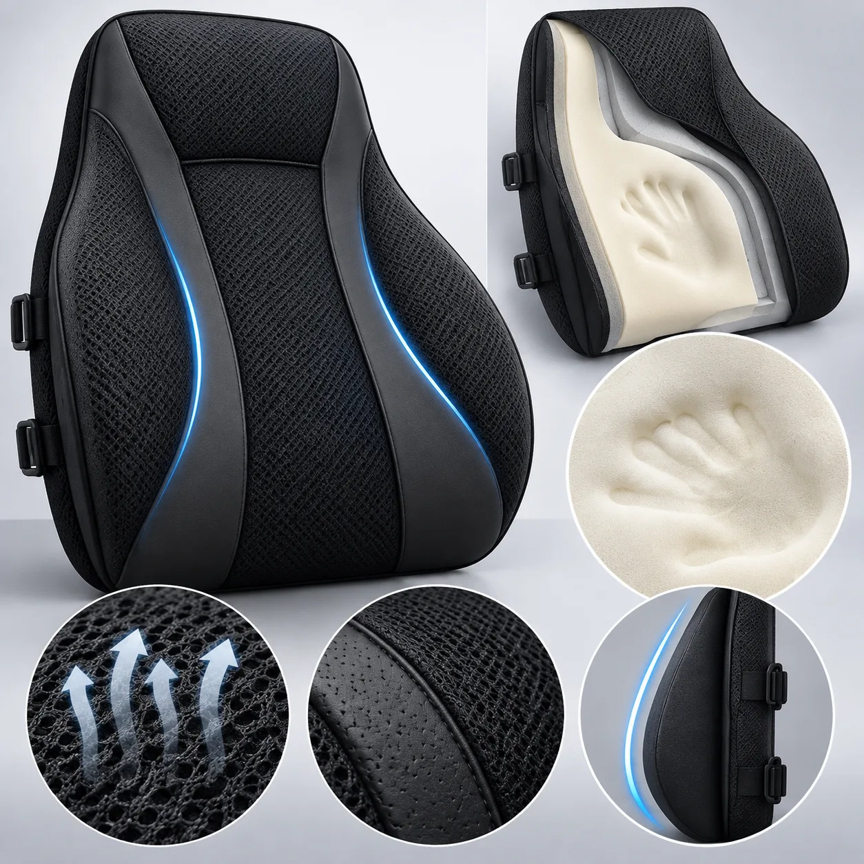 3D Breathable Full-Back Memory Foam Car Support