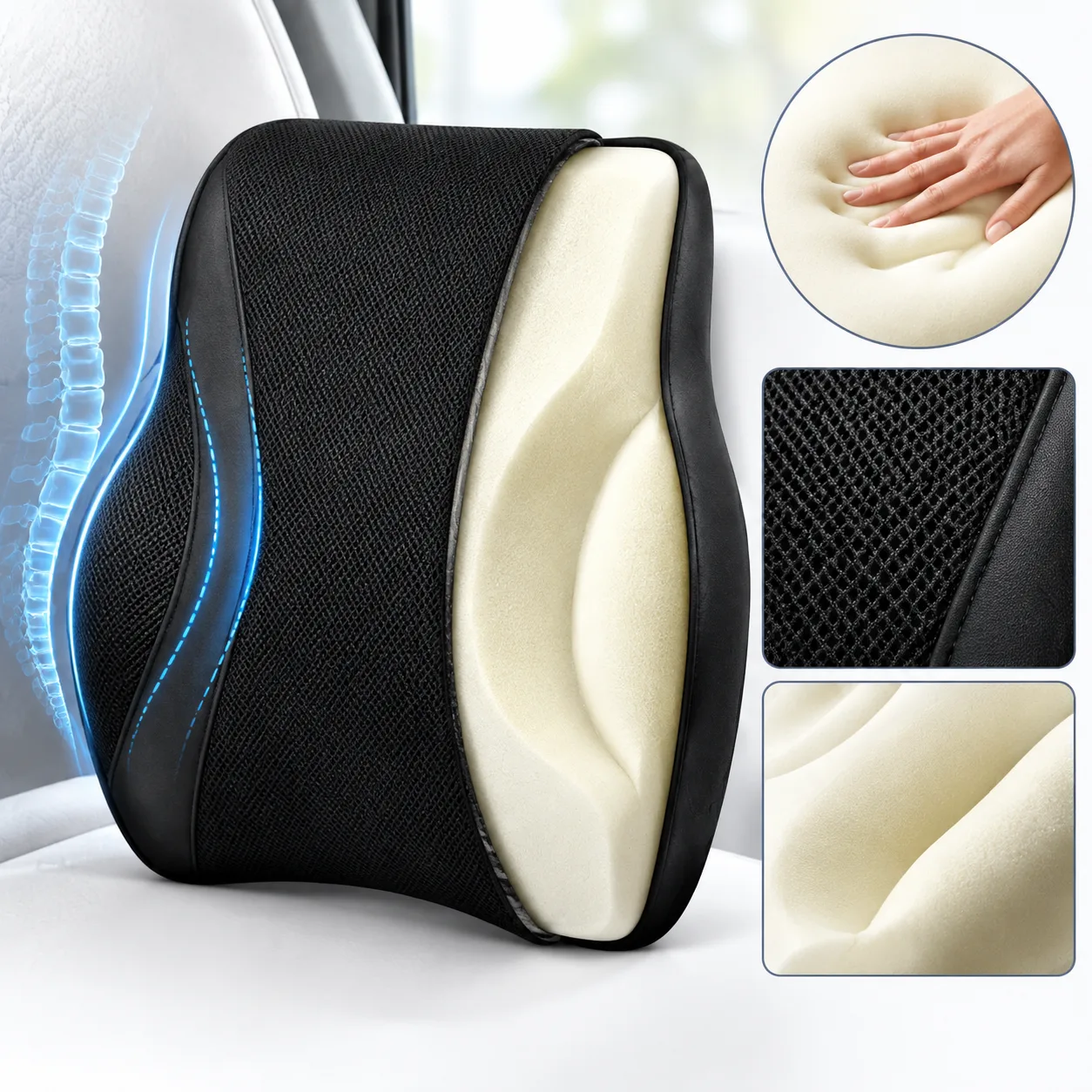 2-in-1 Memory Foam Car Lumbar & Seat Cushion