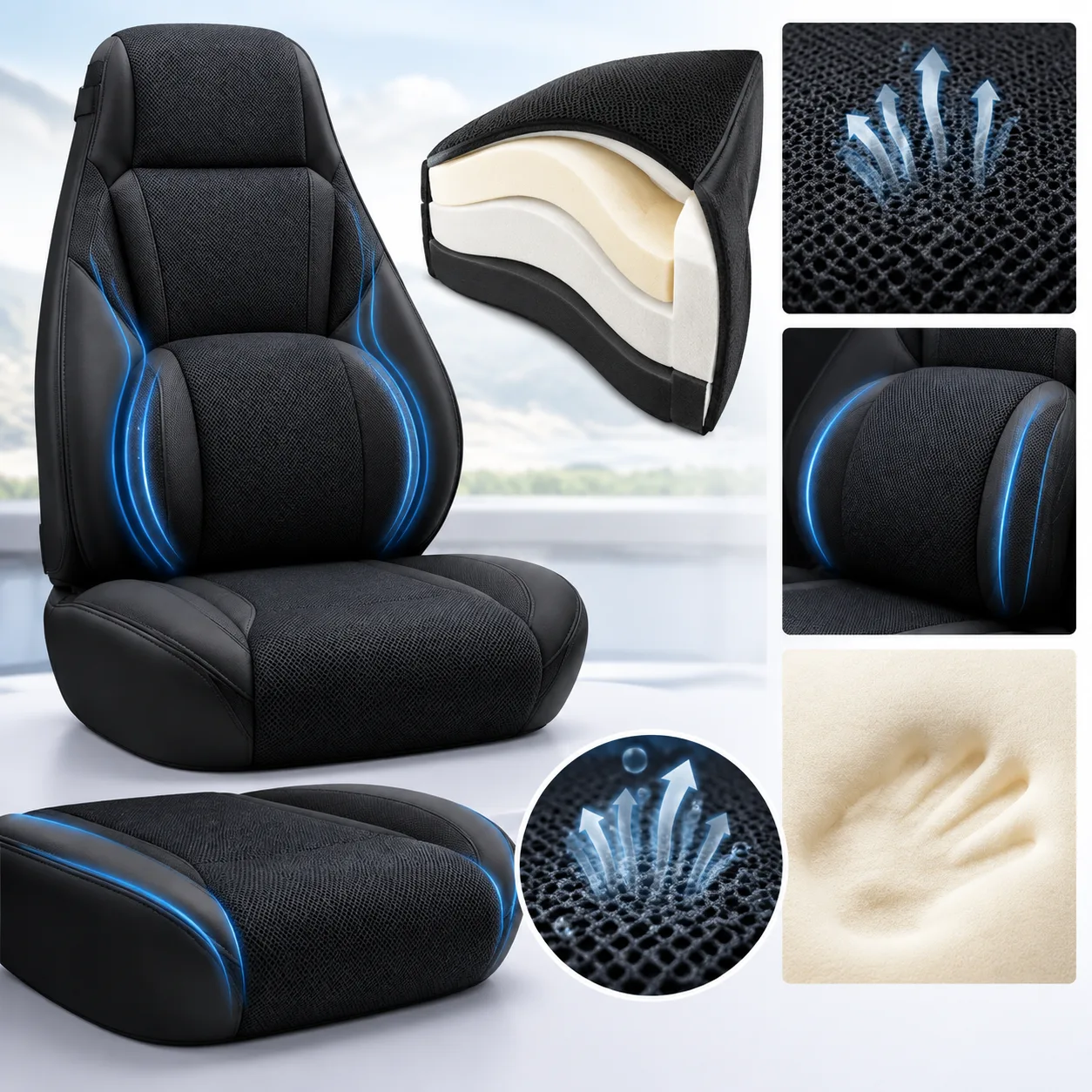 3D Breathable 2-in-1 Memory Foam Car Seat Support