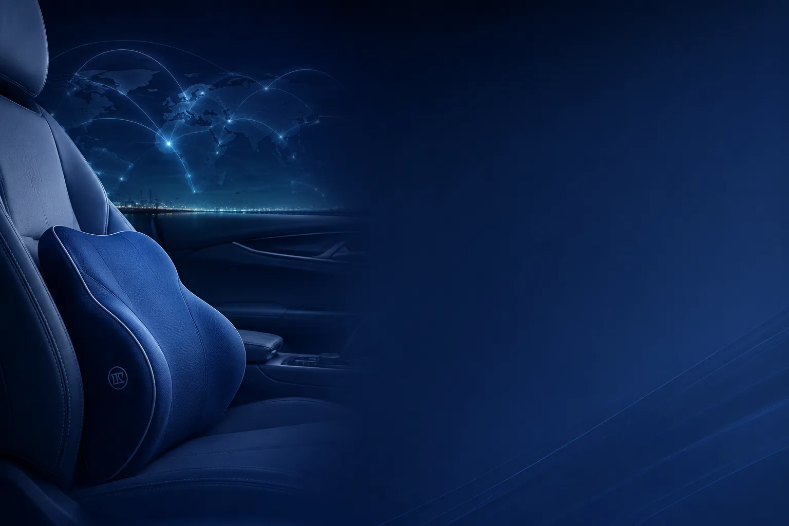 Ergonomic lumbar support cushion fitted to a car seat for long-distance driving at night