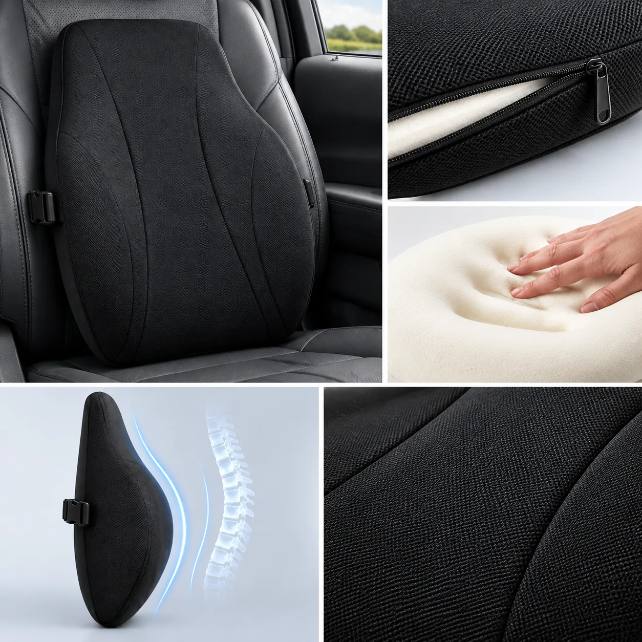 Foldable Portable Memory Foam Car Back Support