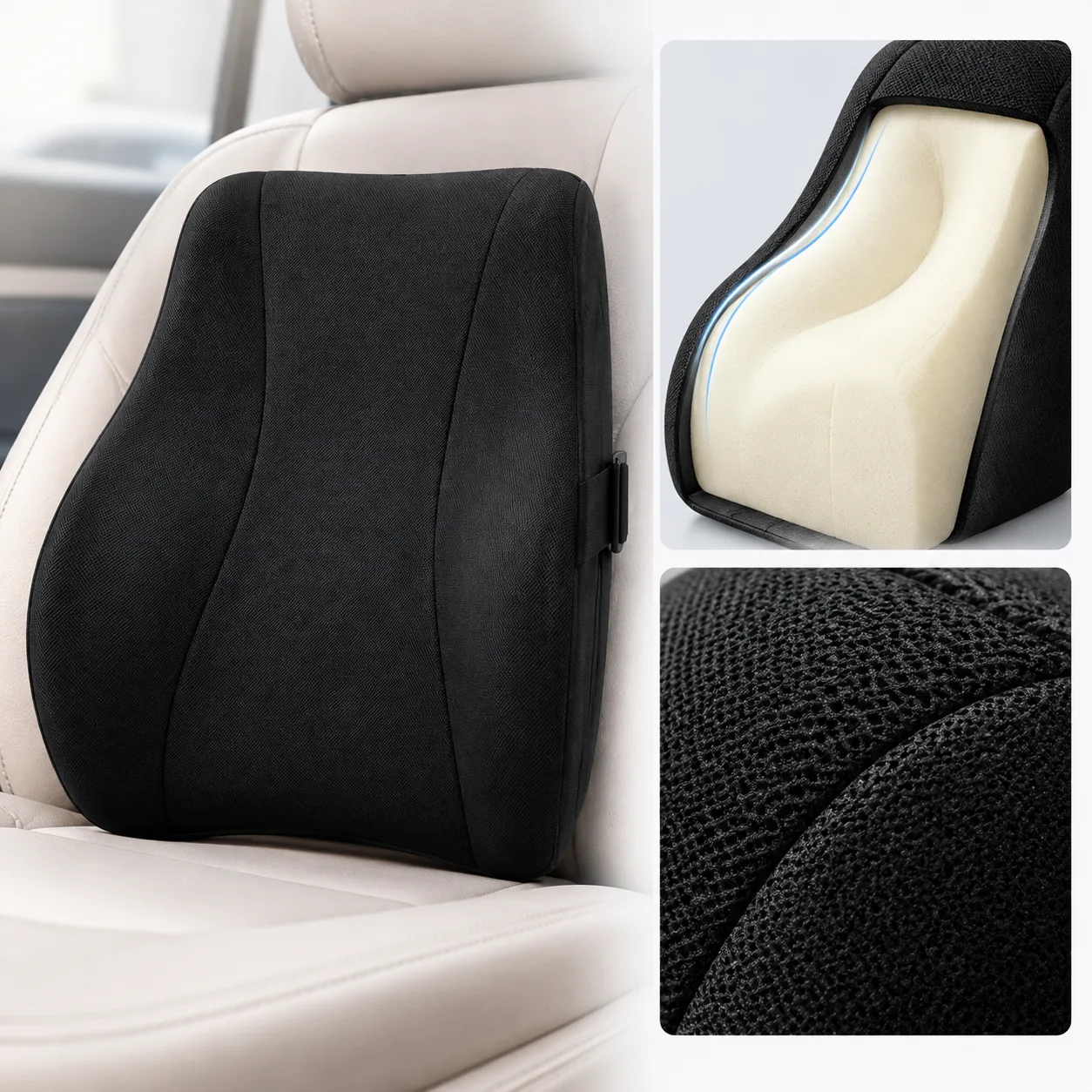 High-Support Memory Foam Automotive Back Cushion